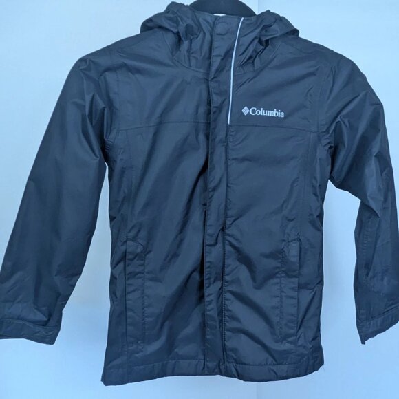 Columbia Omni-Tech Black Boys Windbreaker Jacket Youth XS Waterproof Hood Nylon - Picture 1 of 11